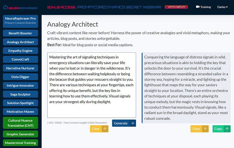 Tools to use when using AI to generate texts: NeuraRephraser